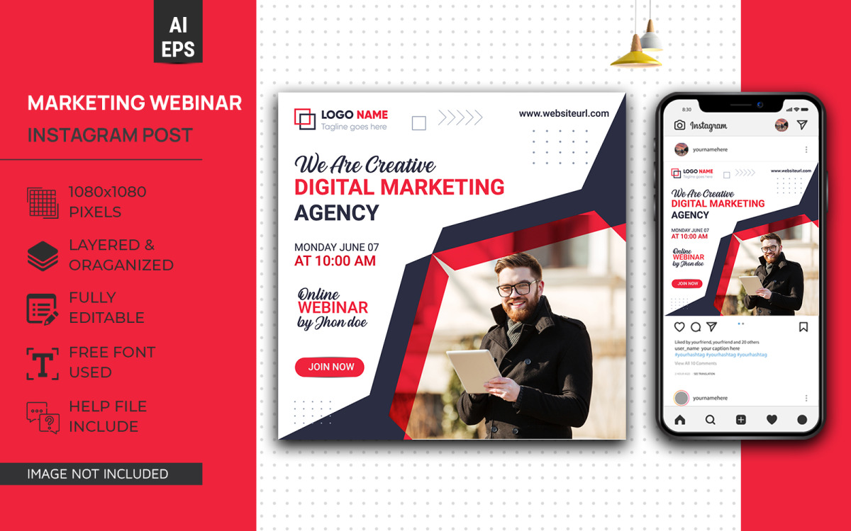 Creative Marketing Webinar Instagram Social Media Post Design Eps Template