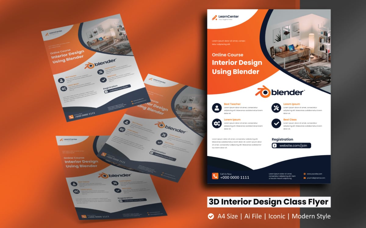 3D Blender Online Class Flyer 企业形象模板- TemplateMonster