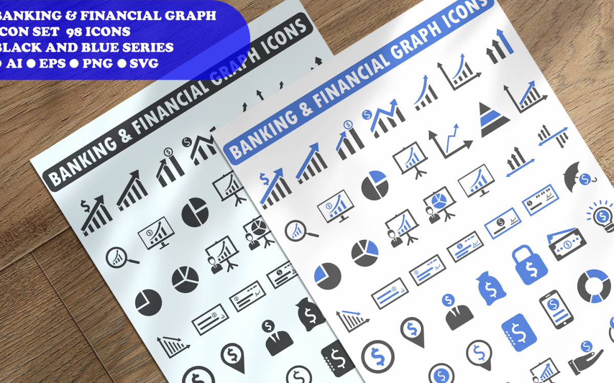 Modelo de conjunto de ícones de gráfico bancário e financeiro