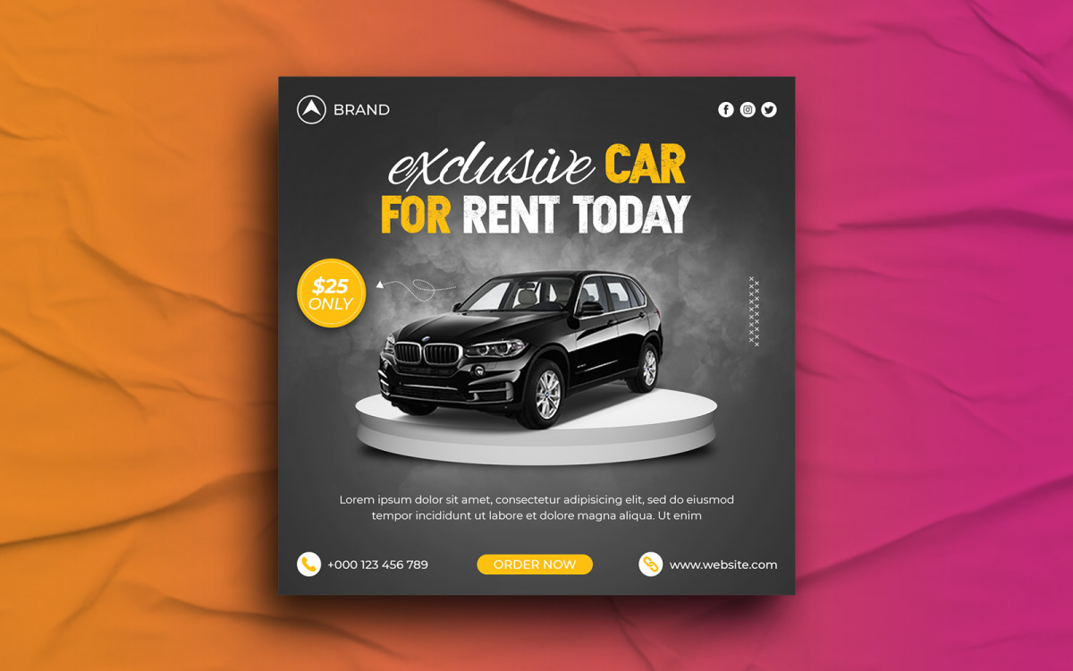 Rent A Car Social Media post modelo de design do Instagram Post Banner