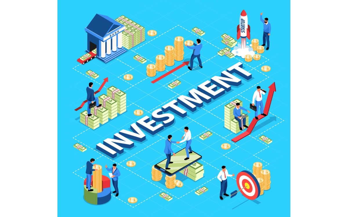 Isometric Investment Flowchart Vector Illustration Concept