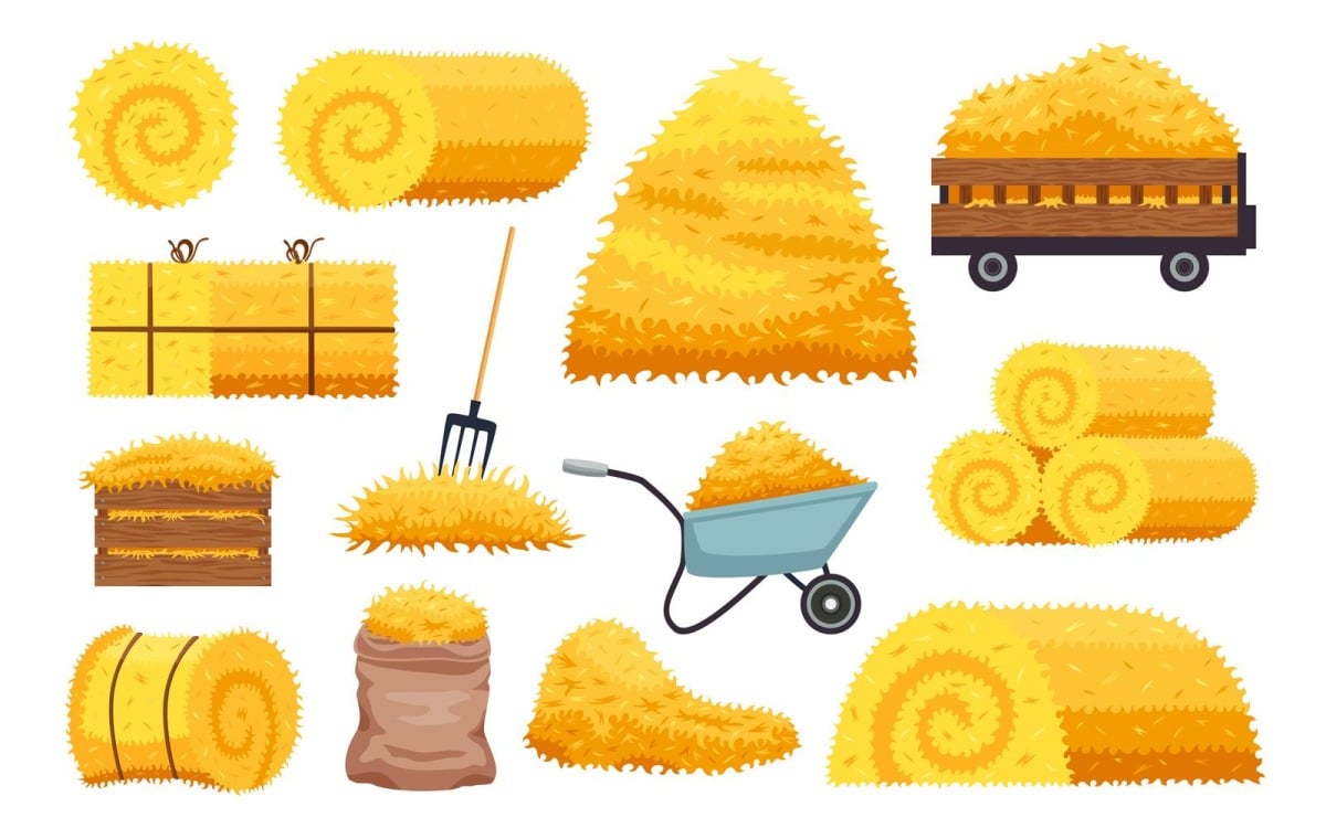 Bales Hay Agricultural Stacks Set Vector Illustration Concept