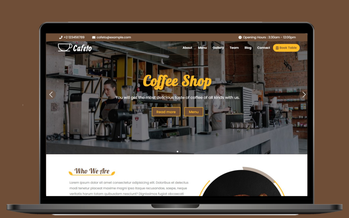 Cafeto - Modello di landing page per bar e caffetteria