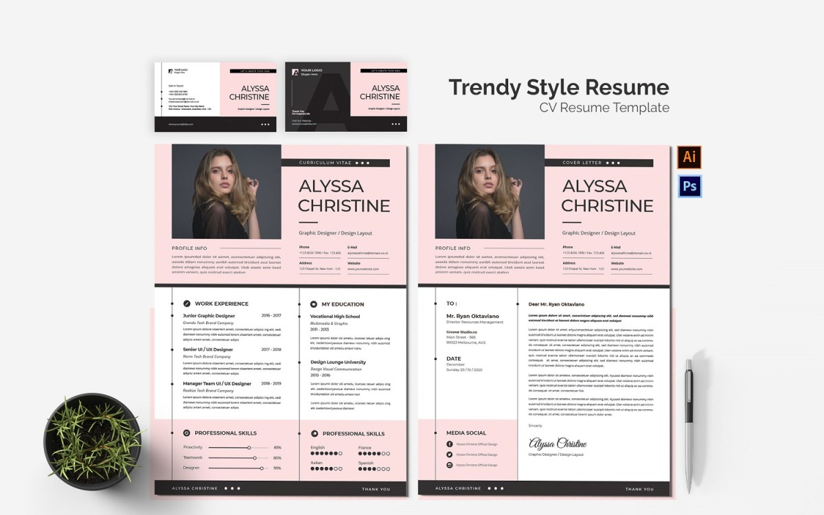 Trendy Style CV Resume Set 210007 - TemplateMonster