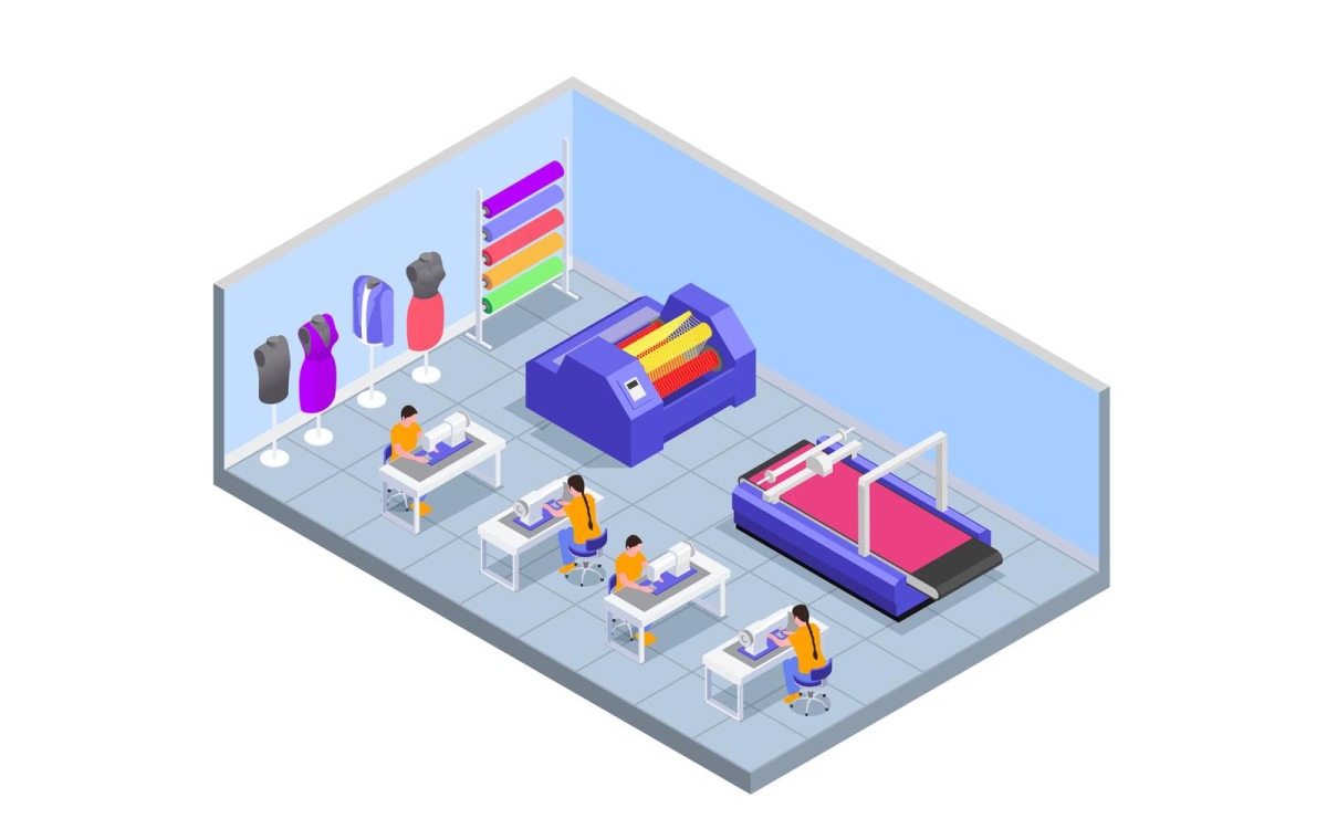 Textile Mill Spinning Industry Isometric 201220113 Vector Illustration ...