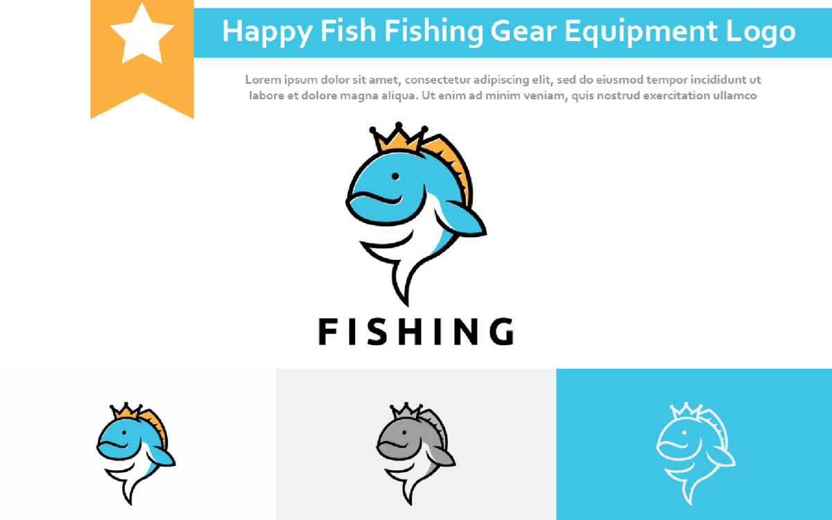 Happy Fish Fishing Gear Equipment Shop Logo - TemplateMonster
