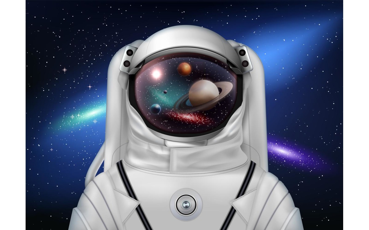Astronaut Ruimtehelm Realistische compositie 2 210121121  Vectorillustratieconcept, image size:1200x750