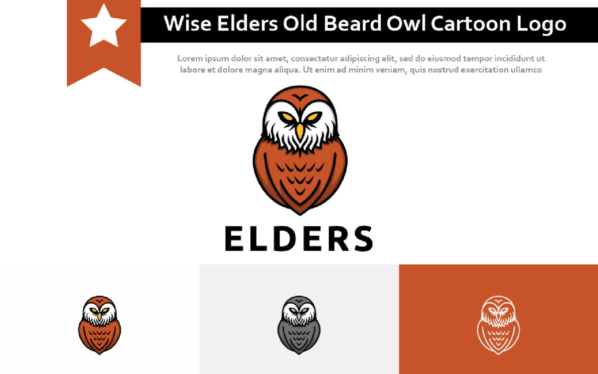 Wise Elders Old Beard Owl Bird Cartoon Logo - TemplateMonster