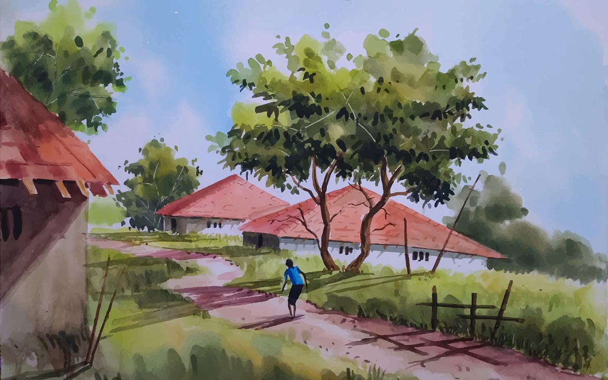 Sketch Village Painting Watercolor 10 inch x 20 inch Painting Price in  India - Buy Sketch Village Painting Watercolor 10 inch x 20 inch Painting  online at Flipkart.com