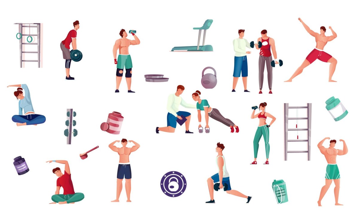 Bodybuilding Set Flat 201051112 Vector Illustration Concept