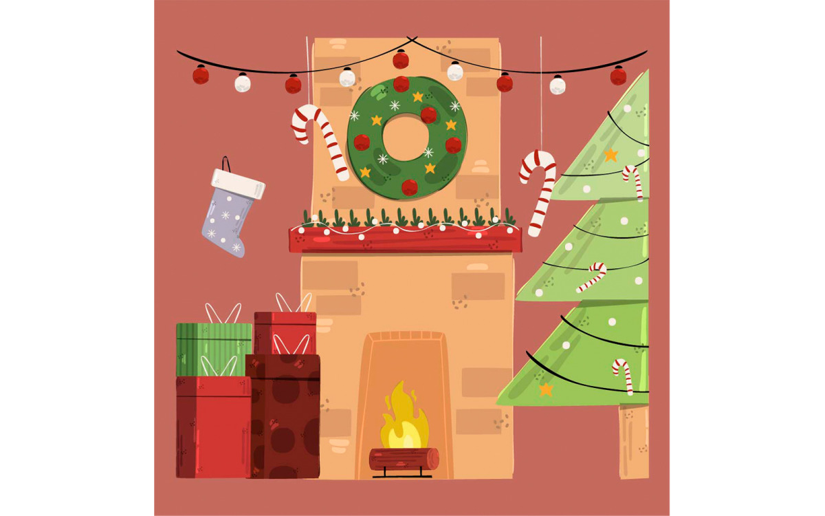 Christmas Fireplace Background Illustration - TemplateMonster