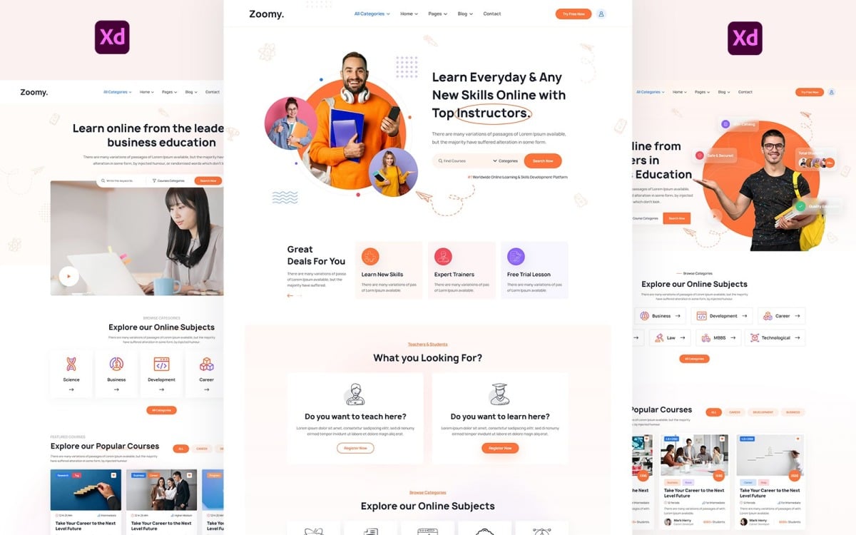 Zoomy - Education And Course Learning Adobe Xd Template