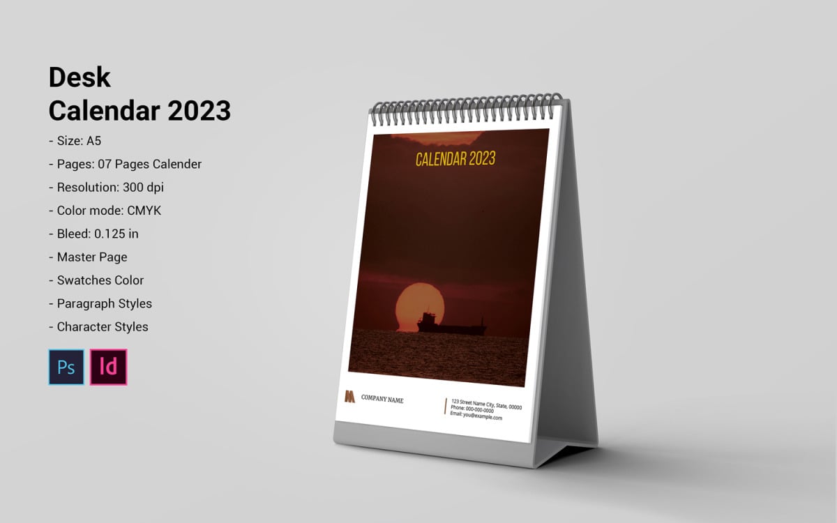 Desk Calendar 2023 Printable Template - TemplateMonster