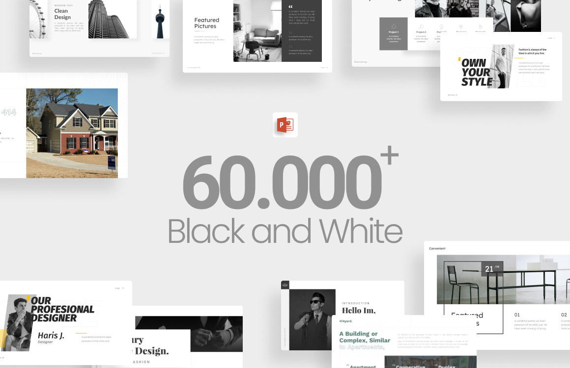 60.000+ Black and White Bundle Шаблоны презентаций PowerPoint