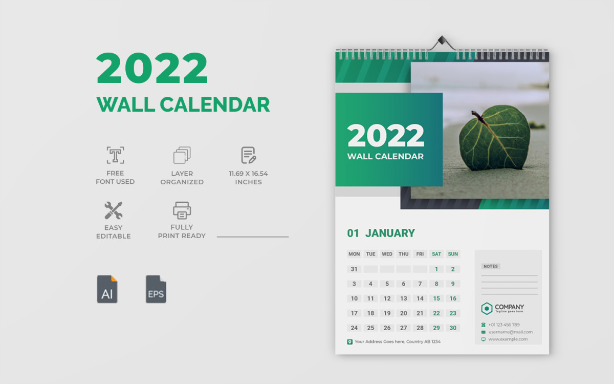 Free 2022 Wall Calendar By Mail 2022 Wall Calendar Design Template #220550 - Templatemonster