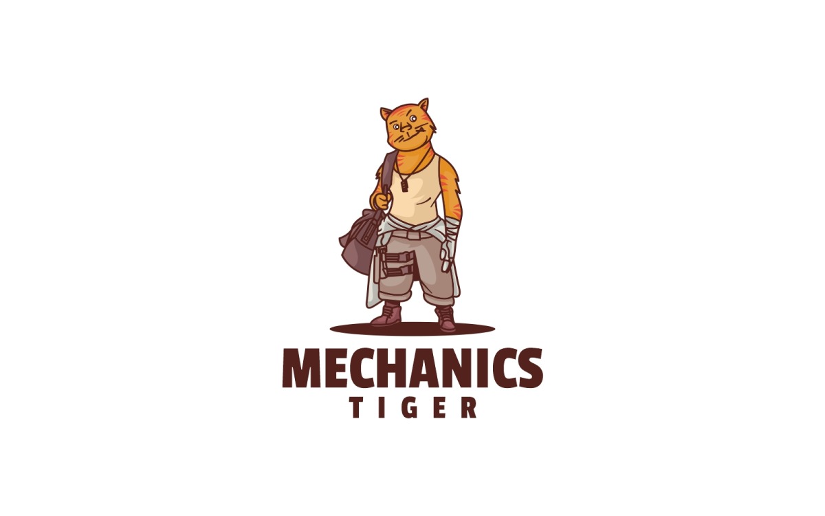 Mechanic Tiger Cartoon Character Logo - TemplateMonster