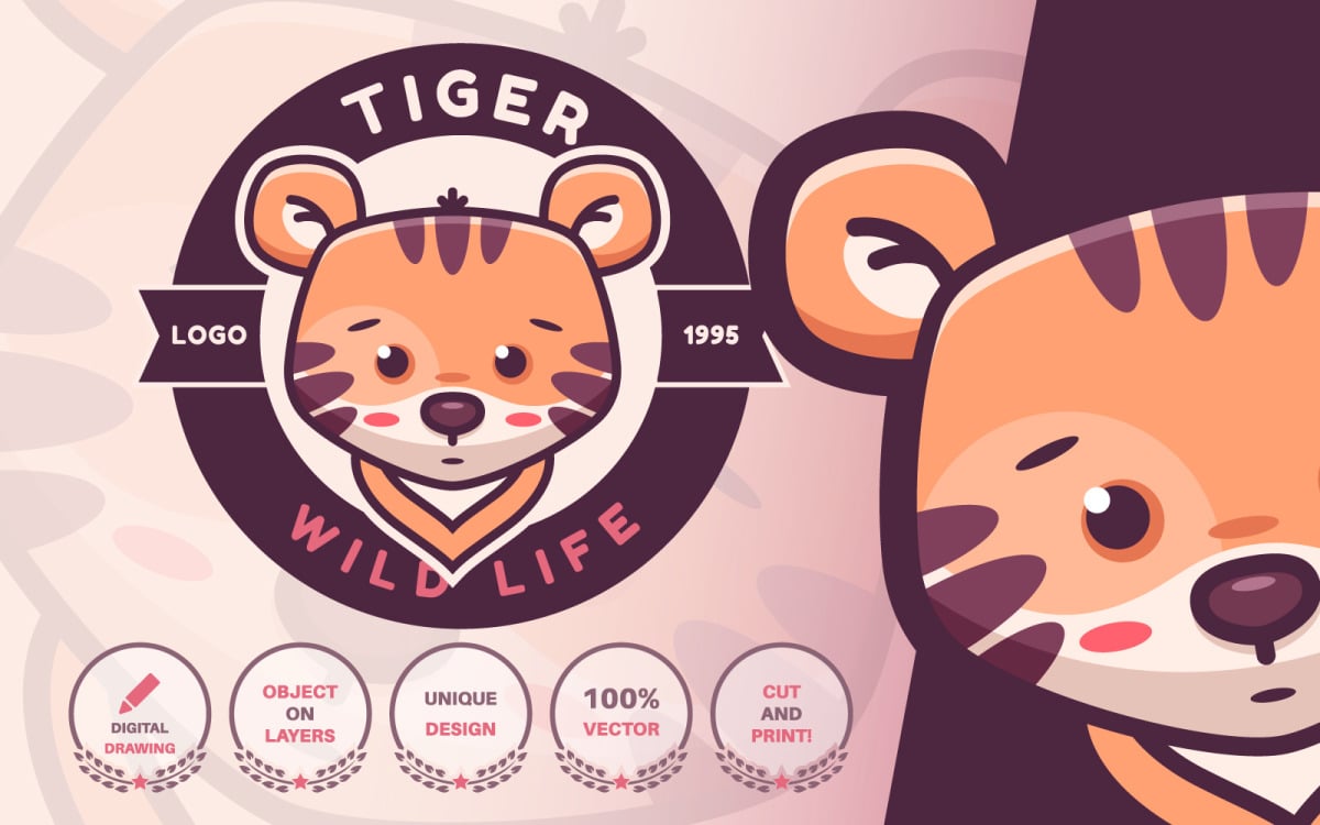 Cartoon Character Animal Tiger - Logotype, Graphics Logo Template