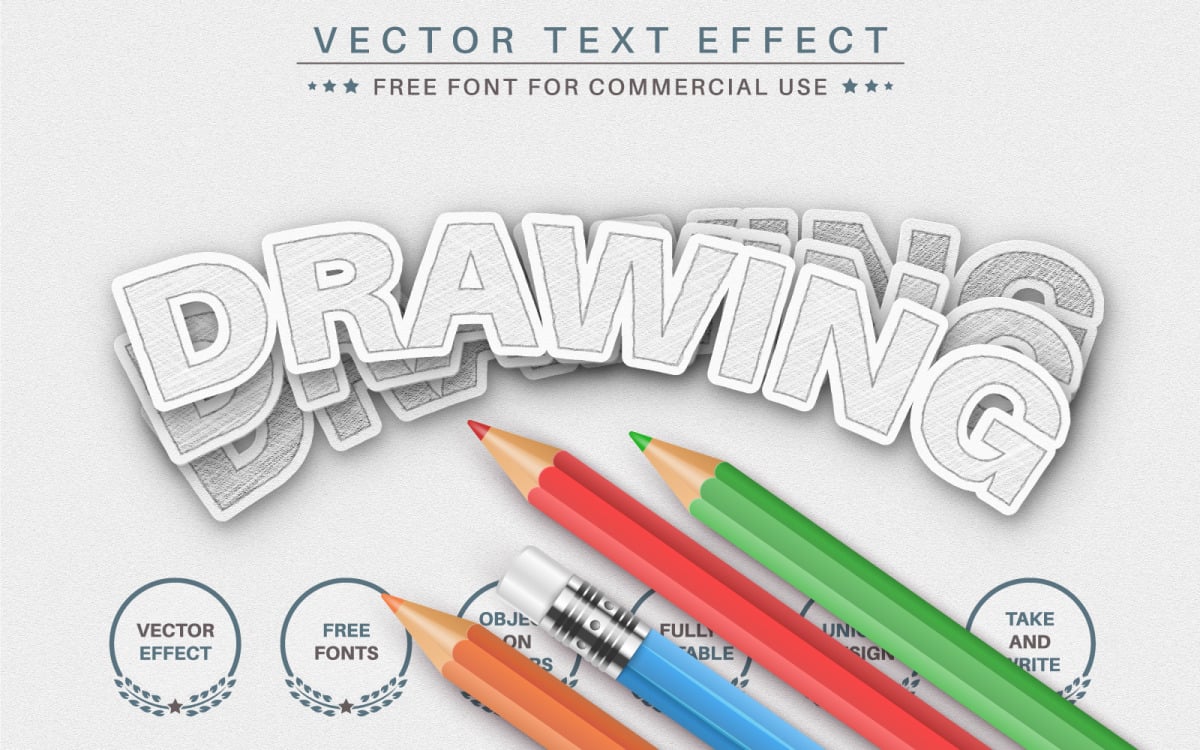 Dessin au crayon noir - Effet de texte modifiable, style de police,  illustration graphique