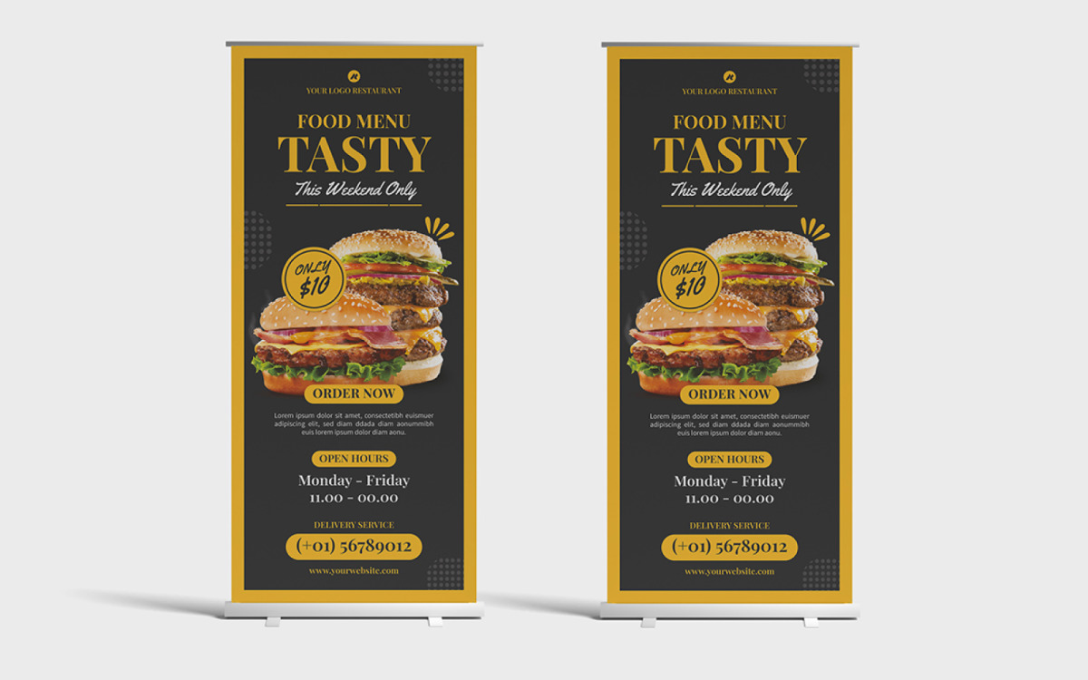 Food Delivery Service Roll-Up Banner Template