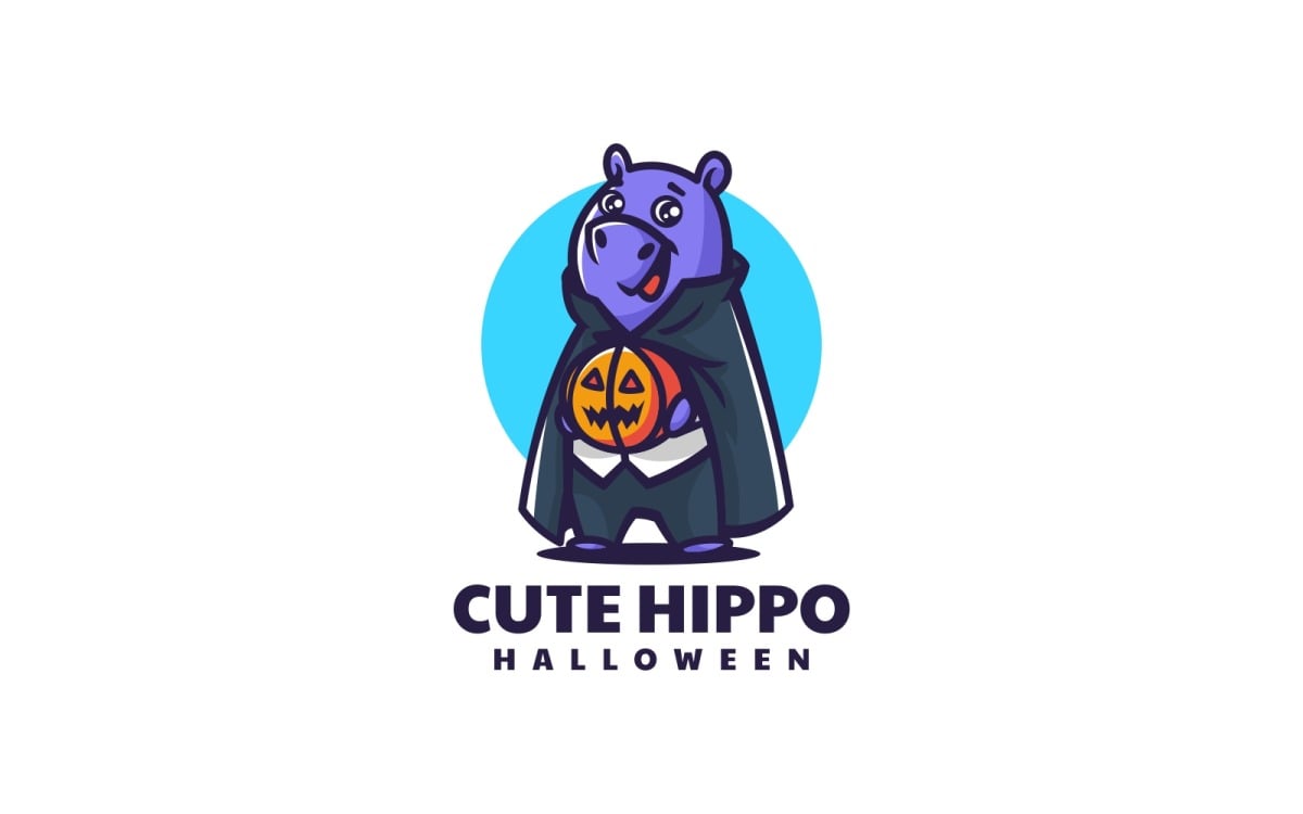 Logotipo de desenho animado de hipopótamo fofo de Halloween