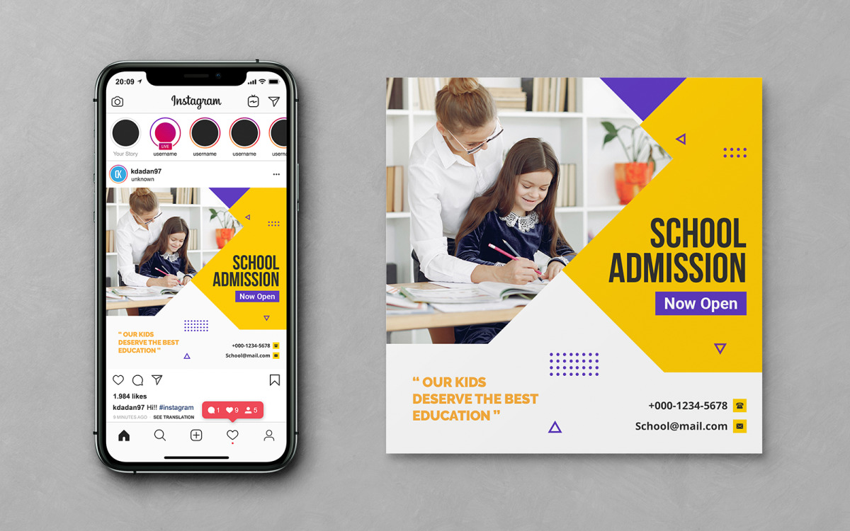 Поступление в школу Баннер в социальных сетях Реклама в Instagram
