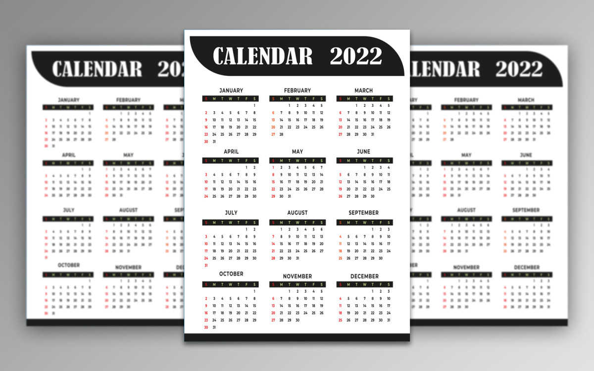Calendario 2022 in colore bianco e nero - TemplateMonster