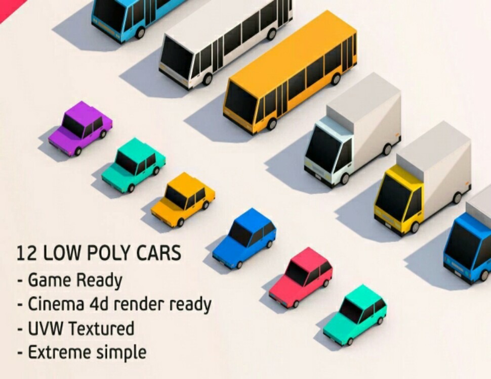 Modelos 3D de pacote de carros de desenho animado low poly para jogos grátis