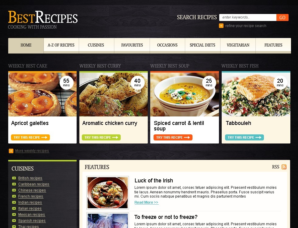 Cooking site Template 23567 TemplateMonster