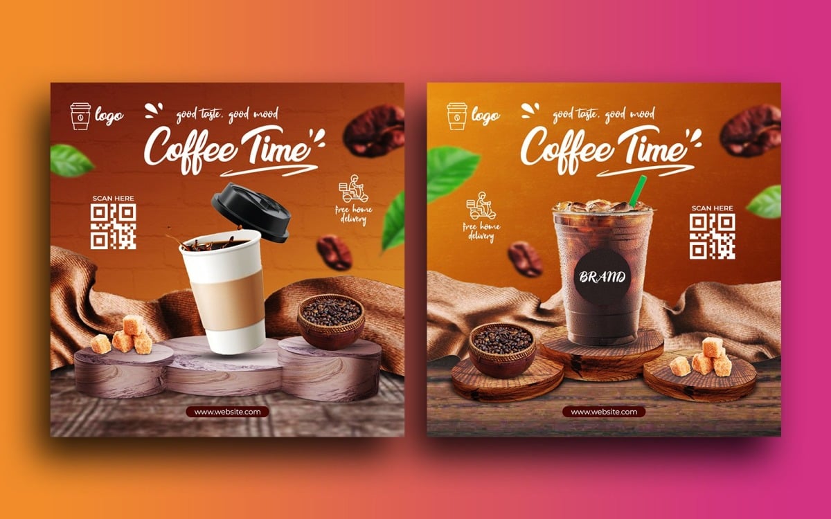 Promoção de menu de bebidas de café instagram post mídia social post modelo  de banner