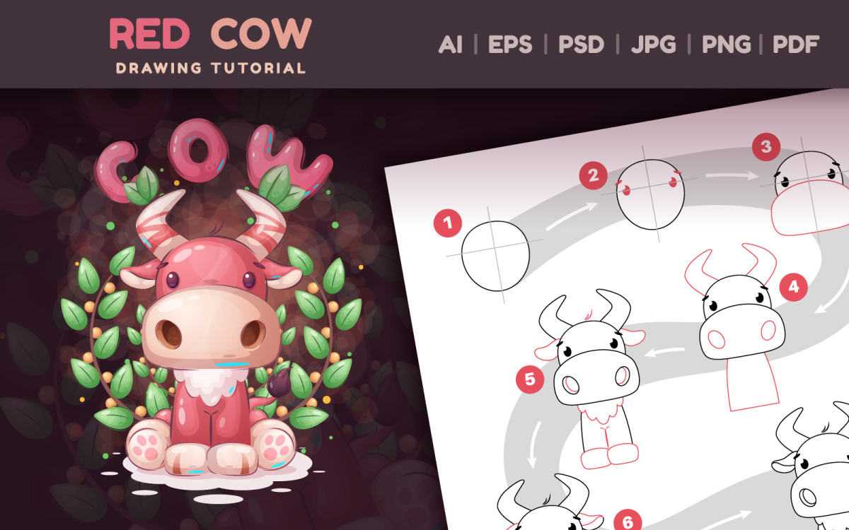 How to Draw Red Cow Step by Step: Drawing lesson, Graphics Illustration