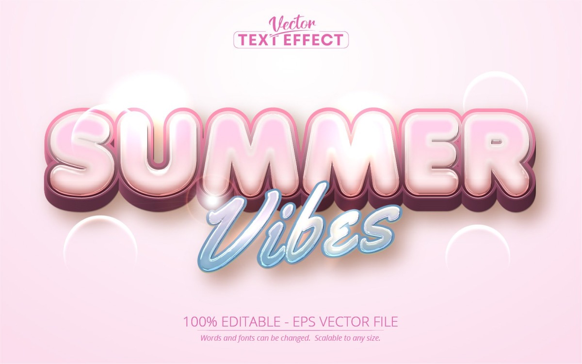 Summer Vibes - Editable Text Effect, Blue And Pink Cartoon Text Style,  Graphics Illustration