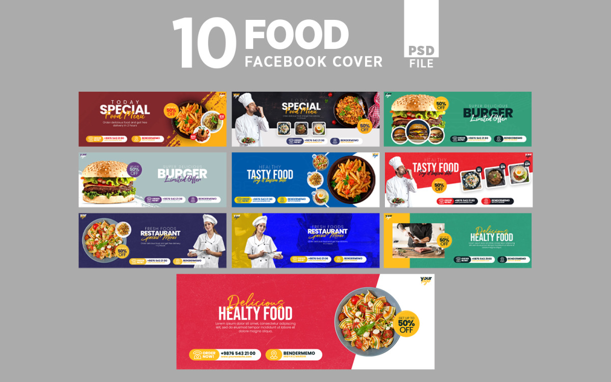 Comida y Restaurante 10 Redes Sociales Portada de Facebook