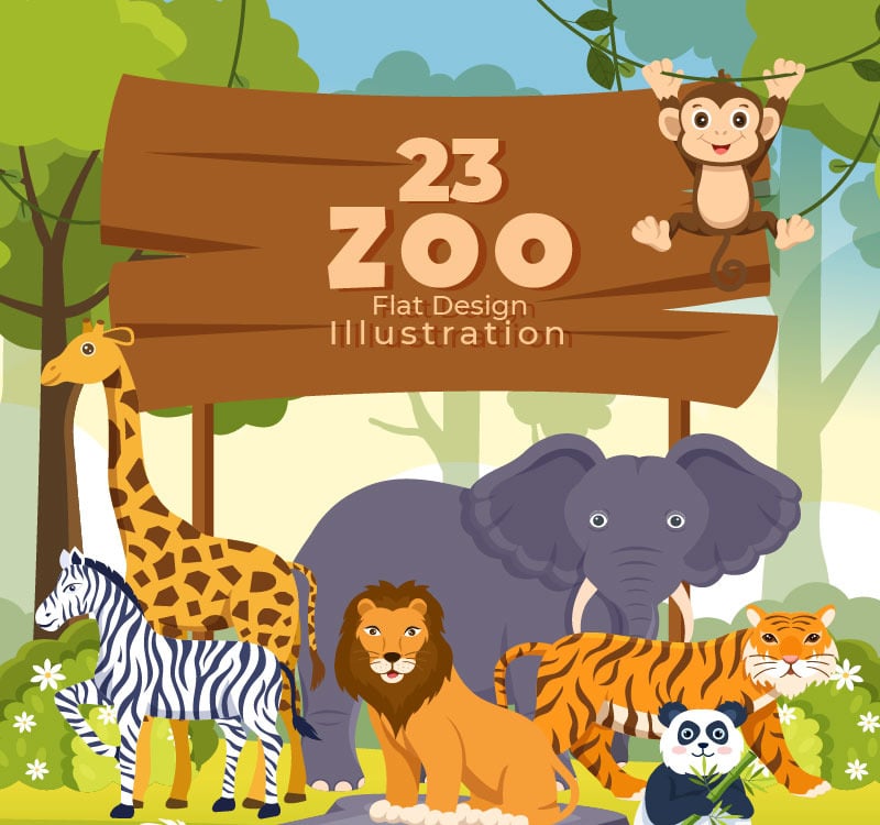 23 Zoo Cartoon Illustration #249827 - TemplateMonster
