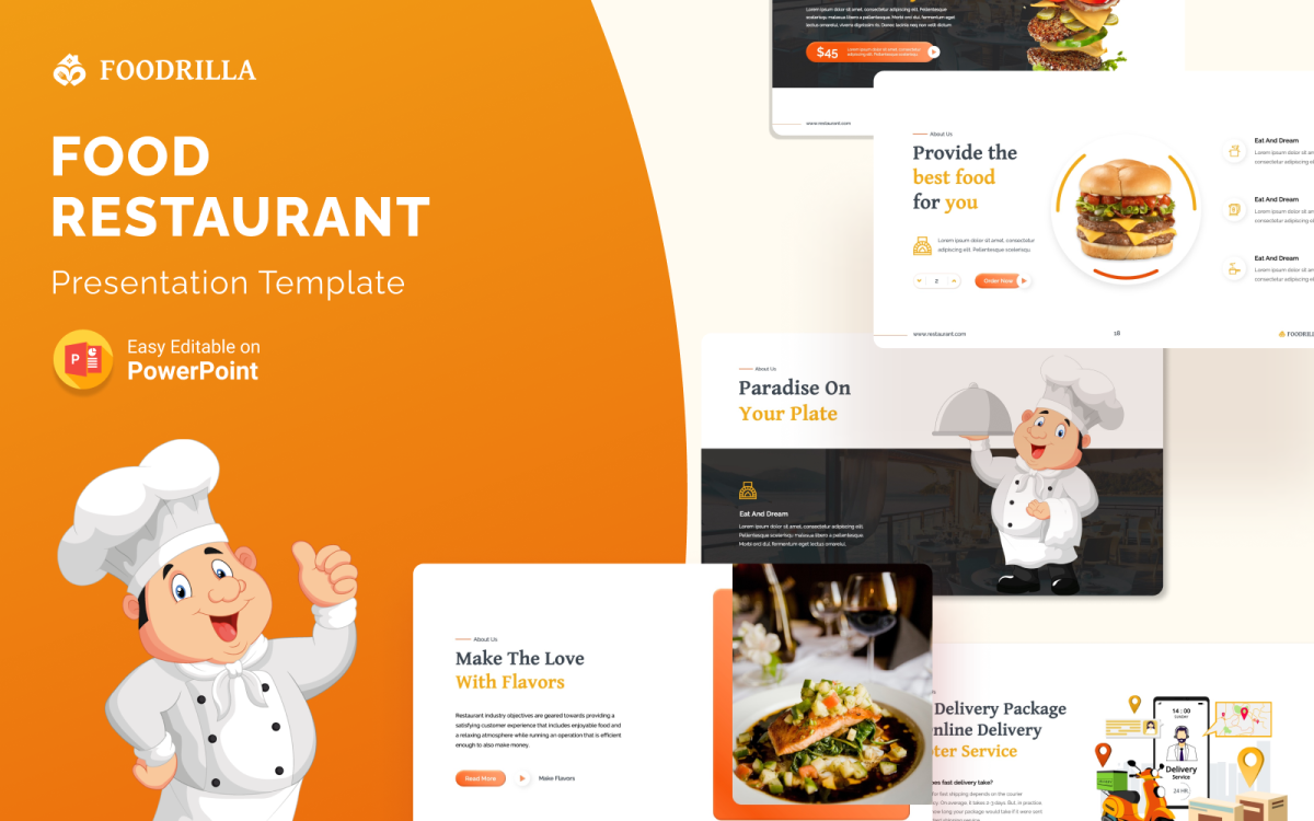 Foodrilla - Ресторан еды Шаблон презентации PowerPoint
