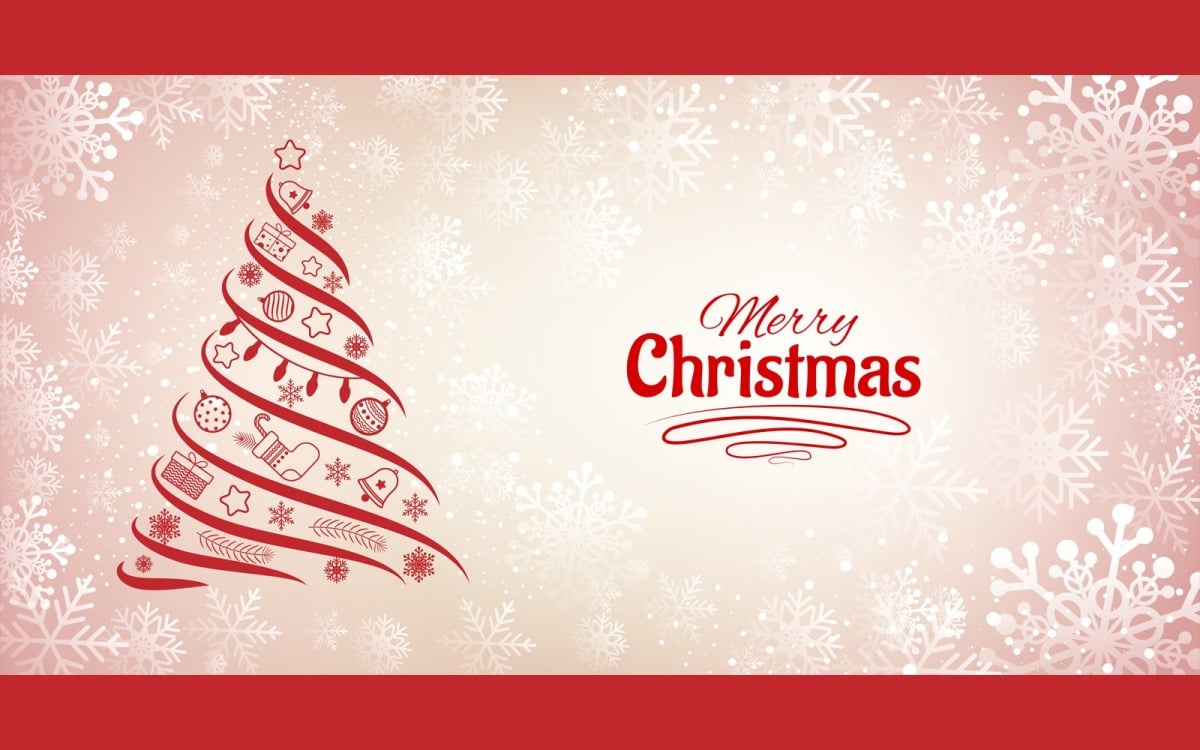 Kerstachtergrond met sneeuw en kerstboom, image size:1200x750