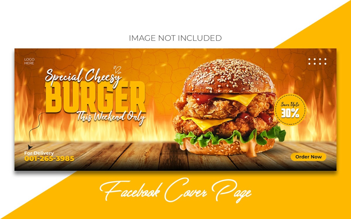 Deliciosa hamburguesa y plantilla de publicación de comida promocional para  portada de Facebook