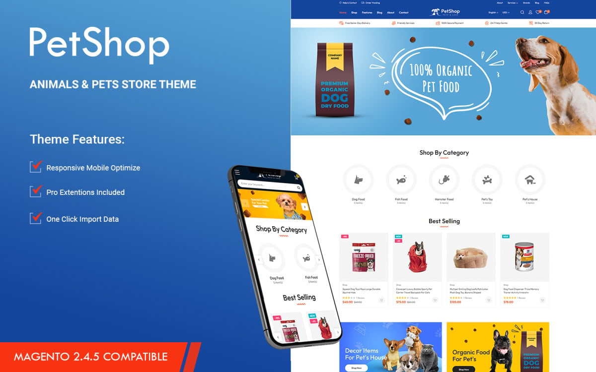 Petshop - Животные и зоомагазин Magento 2 Theme