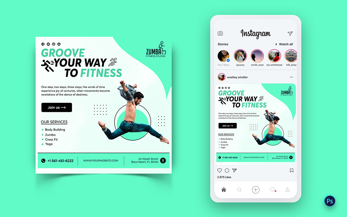 Дизайн поста в социальных сетях Zumba Dance Studio Template-12