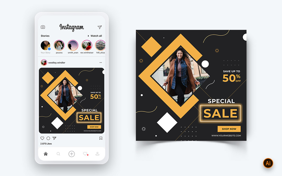 Предложение модной распродажи в социальных сетях Instagram Post Design  Template-14