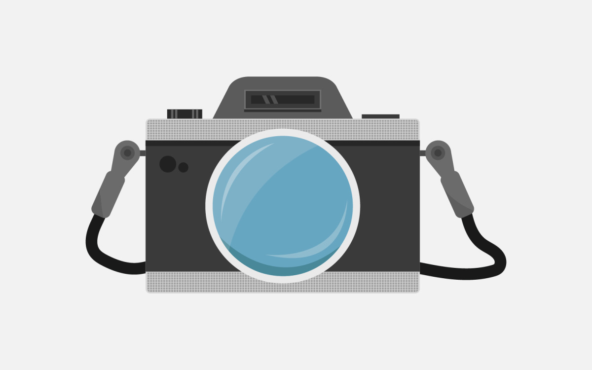 Ilustración de cámara fotográfica profesional sobre fondo blanco