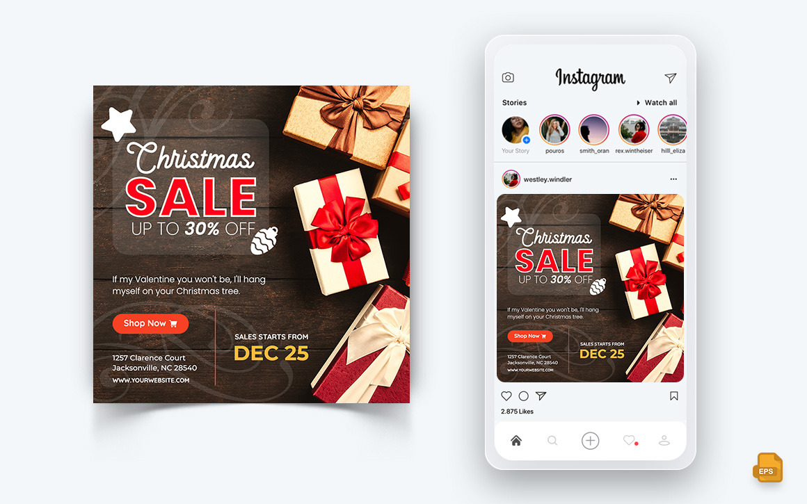 Christmas Offer Sale Celebration Social Media Instagram Post Design  Template-01