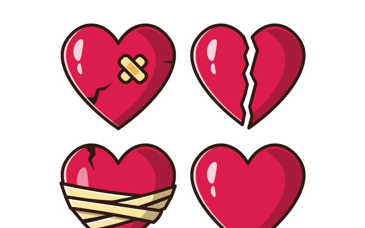 Conjunto de vectores de dibujos animados de corazones rojos Ilustración de  diseño plano