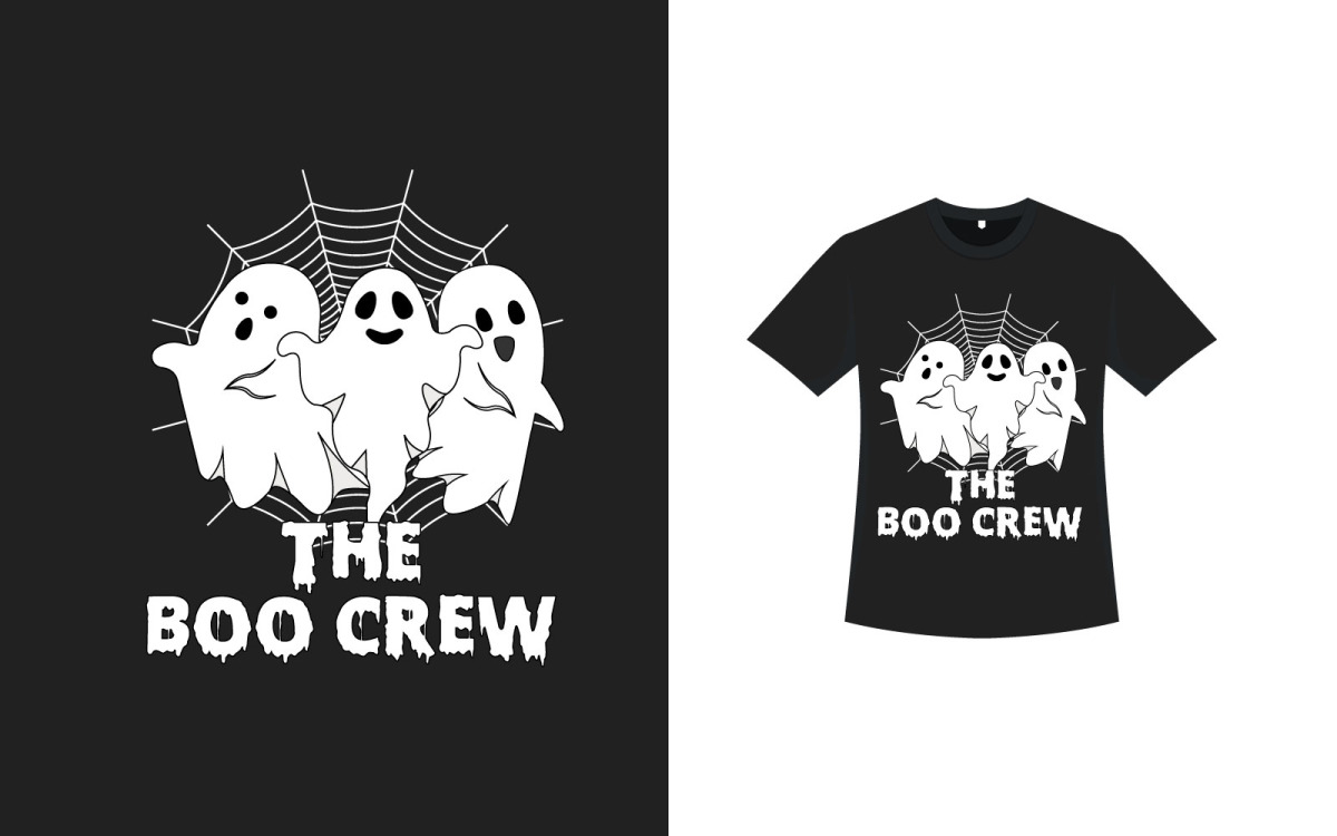 Spooky Halloween Tshirt Design With Ghost Bats And Typography