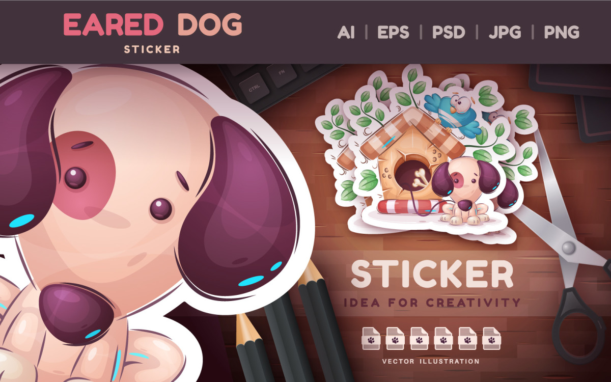 Etiqueta engomada del perro de orejas | dibujos animados PNG