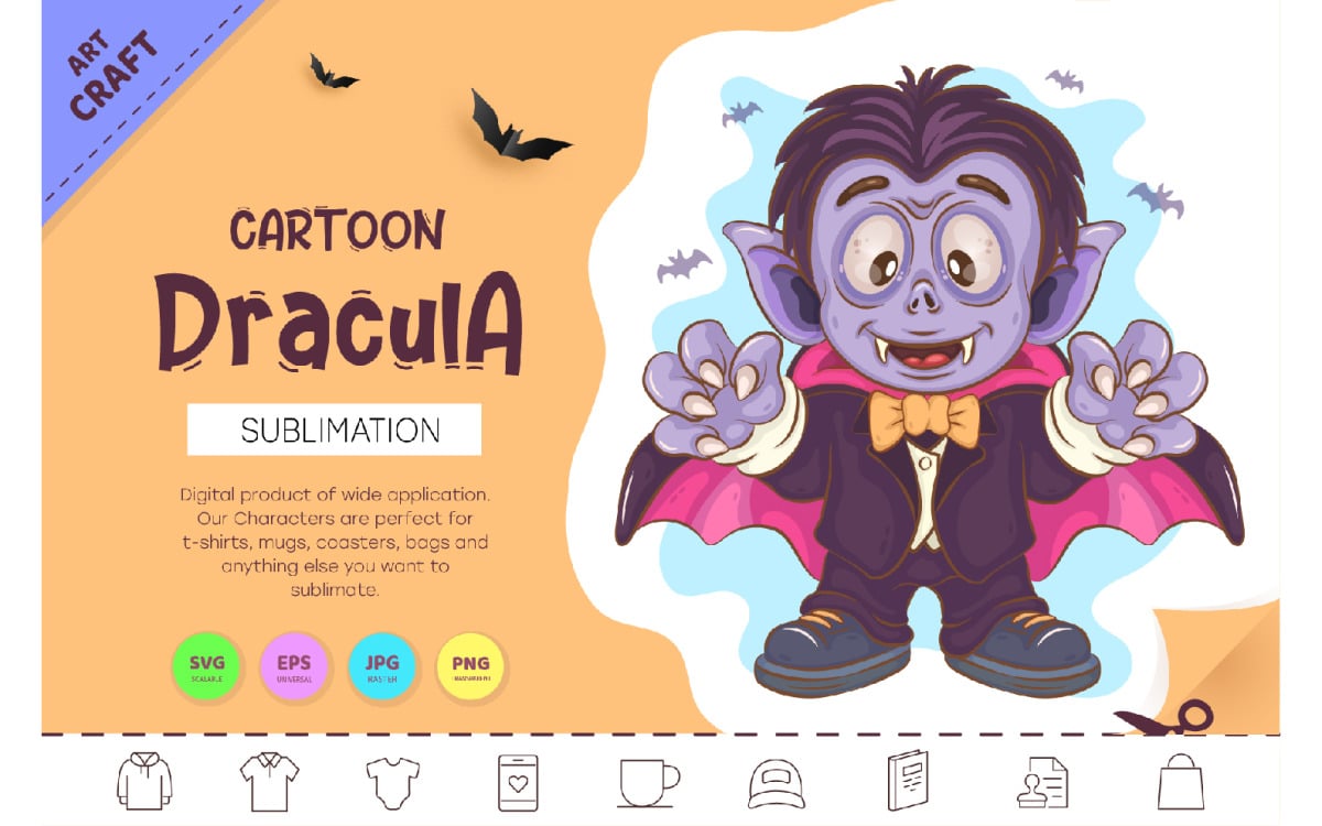 Drácula de dibujos animados. Elaboración, Sublimación.