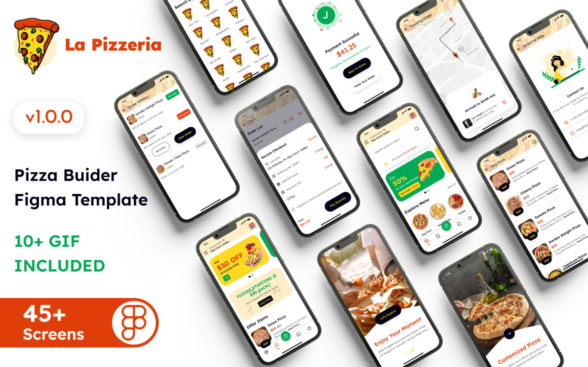 La Pizzeria - Шаблон пользовательского интерфейса приложения для пиццы  Figma Template