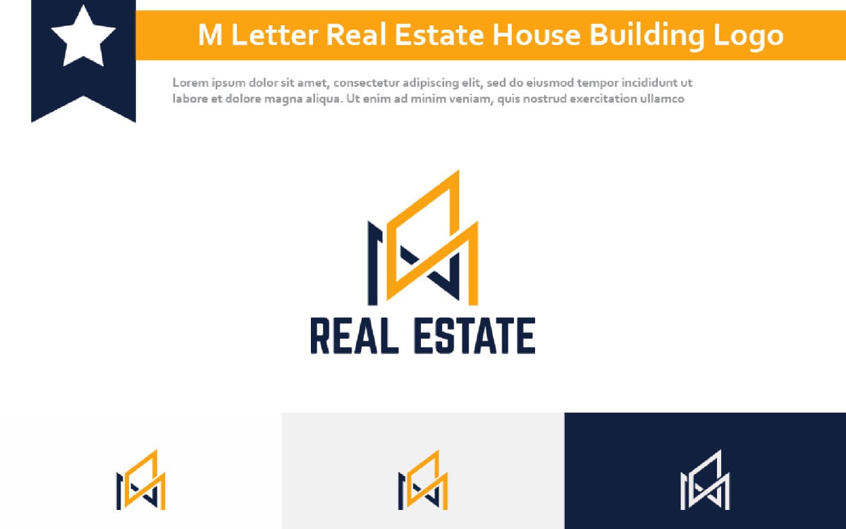 Logotipo de estilo de línea única de construcción de casas de bienes raíces  de letra M
