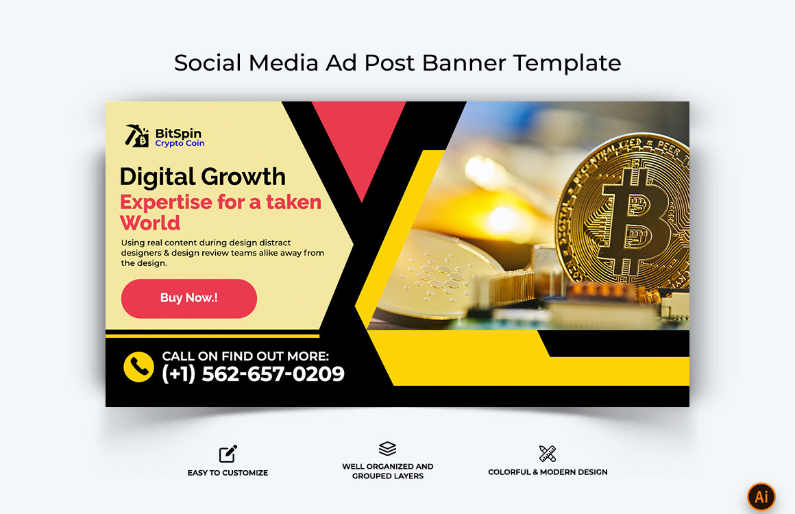 Cryptocurrency Facebook Ad Banner Design-13 - TemplateMonster