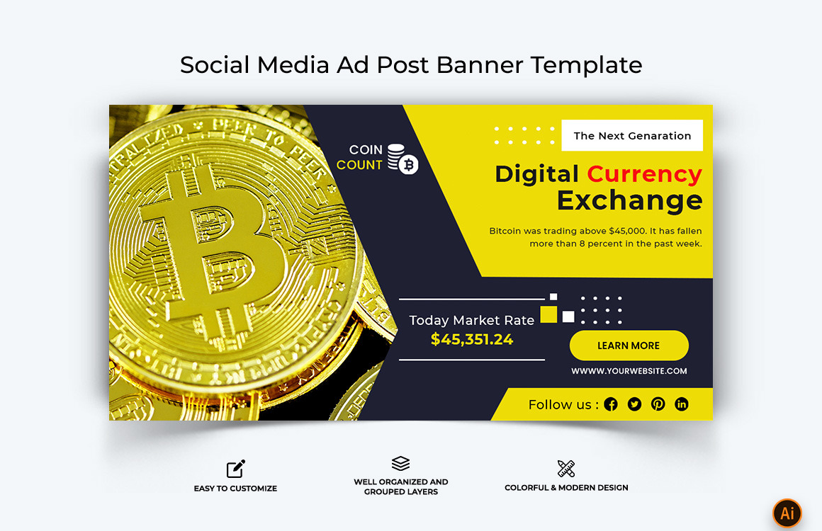 Cryptocurrency Facebook Ad Banner Design-27 - TemplateMonster