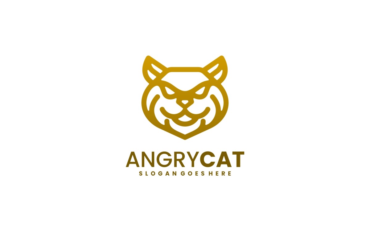 Minimalist linocut style logo of an angry cat